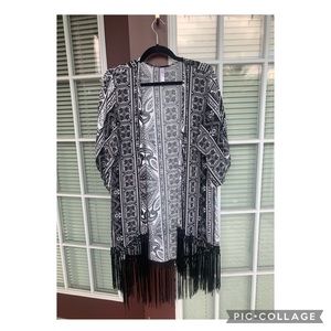 Black and White Fringe Kimono